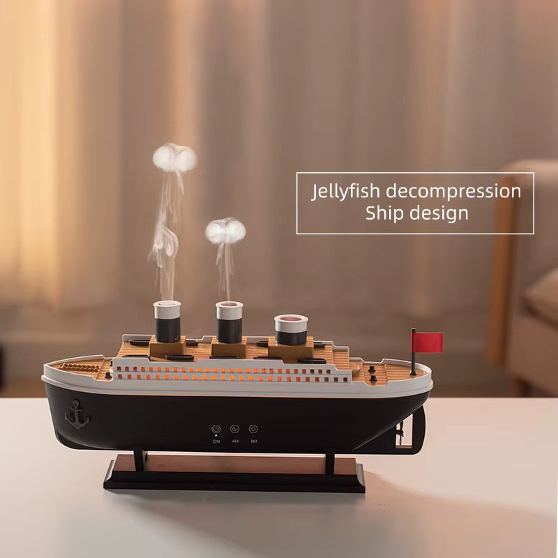 250Ml Titanic Ship Model Decoration Air Humidifier Essential Oil Diffuser Jellyfish Smoke Ring Spray Aroma Diffuser for Home
